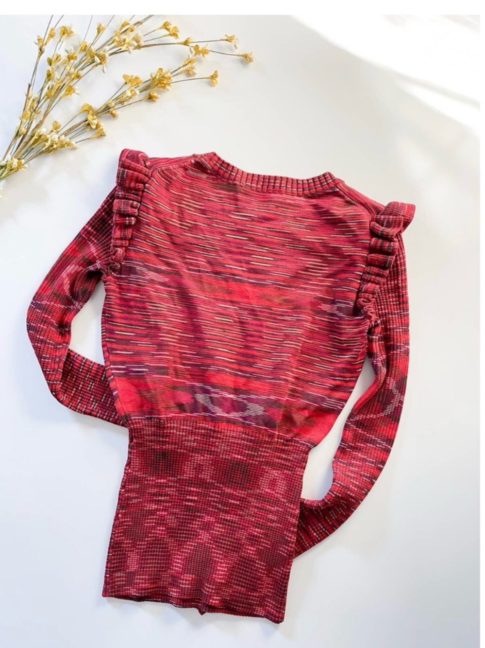 cinq a sept Red Patterned Ruffle-Shoulder Long-Sleeve Top - Picture 4 of 5